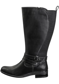 Weitschaftstiefel mit Stretcheinsatz hinten, aus Leder