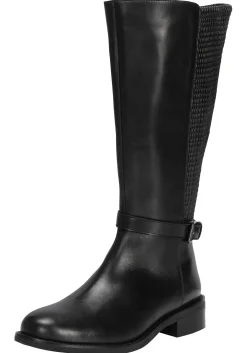 Weitschaftstiefel mit Zierschnalle, im Materialmix