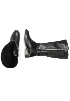 Weitschaftstiefel mit Zierschnalle, im Materialmix