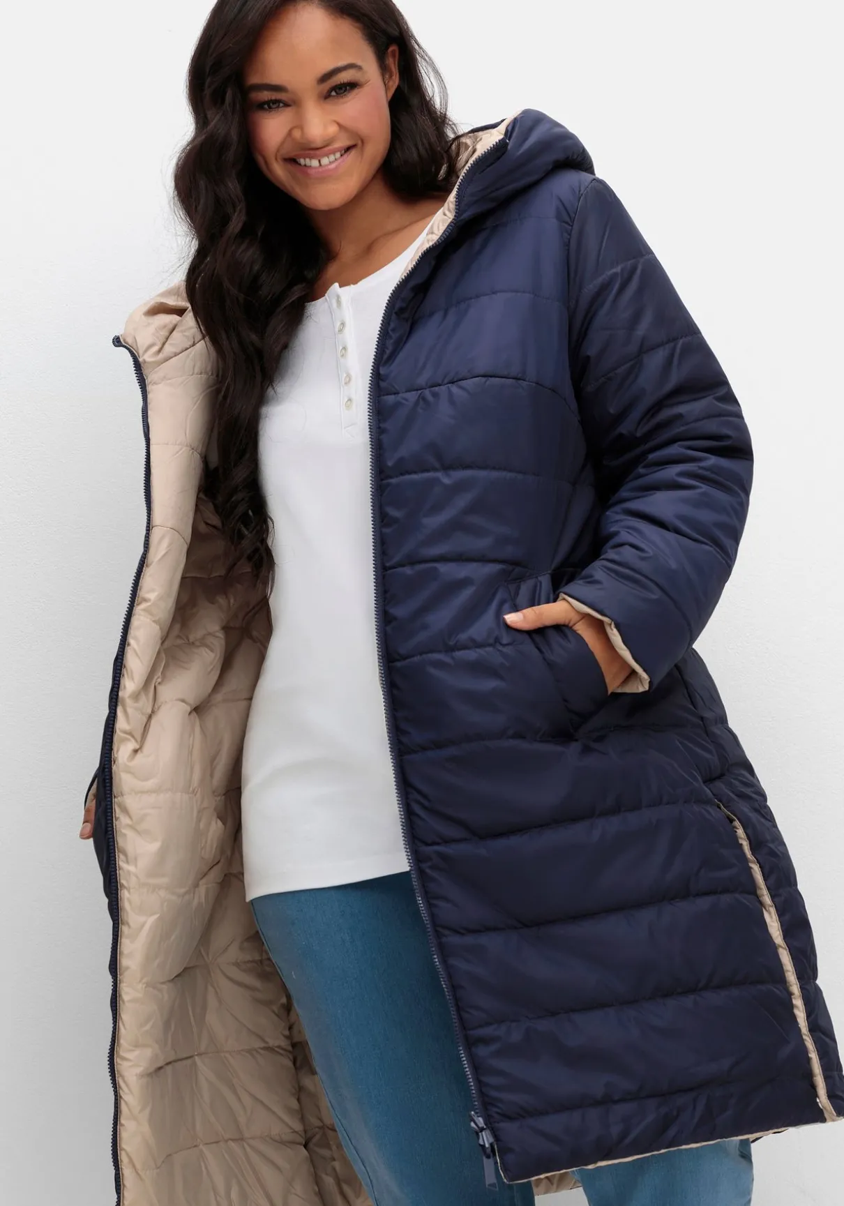 Wende-Steppmantel mit Kapuze